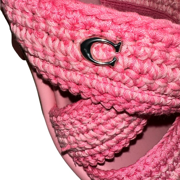 COACH Quintin Pink Cross Strap Crochet Slip On Sandals New - Picture 4 of 9